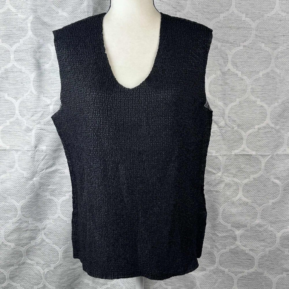 Beta's Choice Black Crinkle Stretch Sleeveless V-Neck Top XL